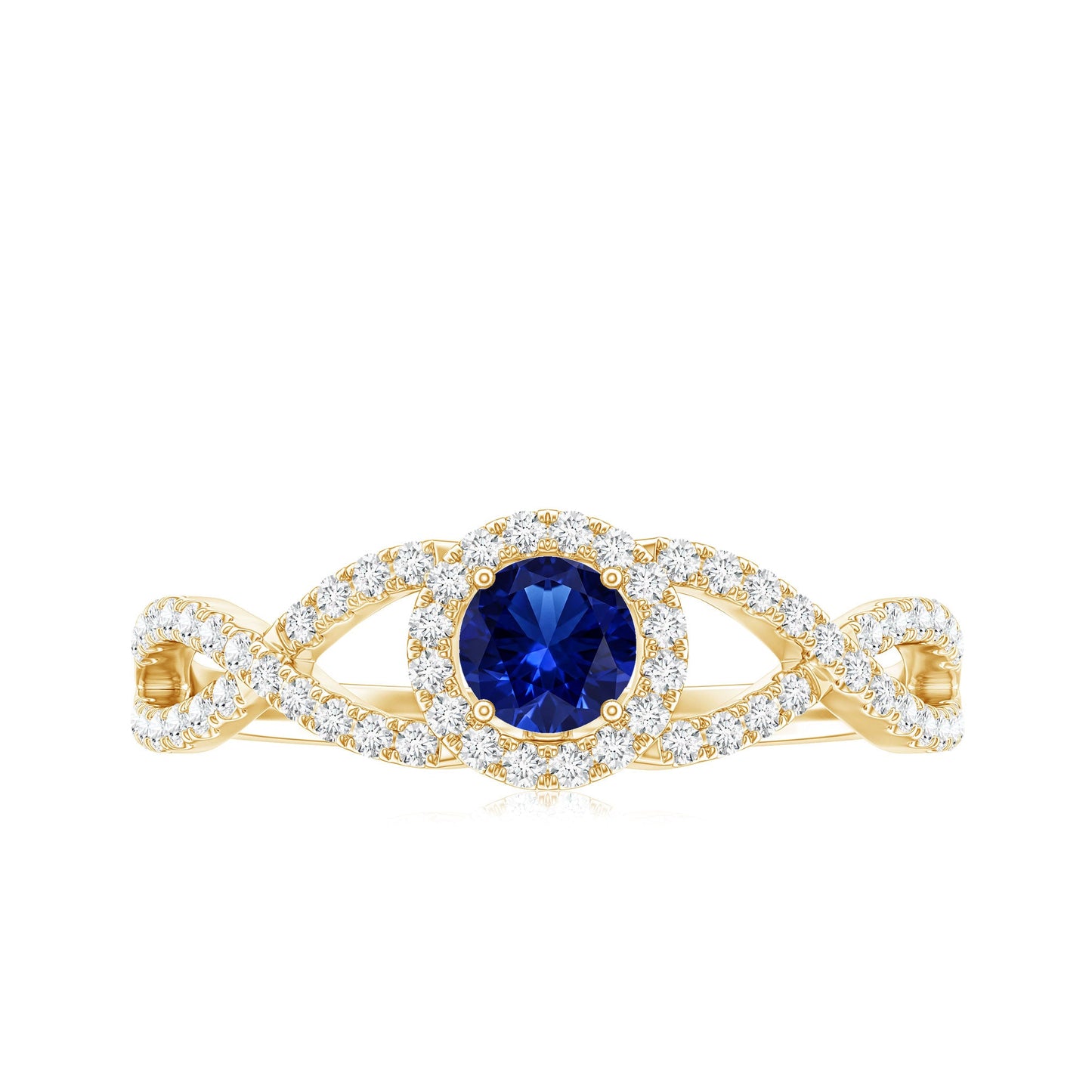 Certified 0.6 Carat Lab Grown Blue Sapphire Crossover Engagement Ring with Diamond