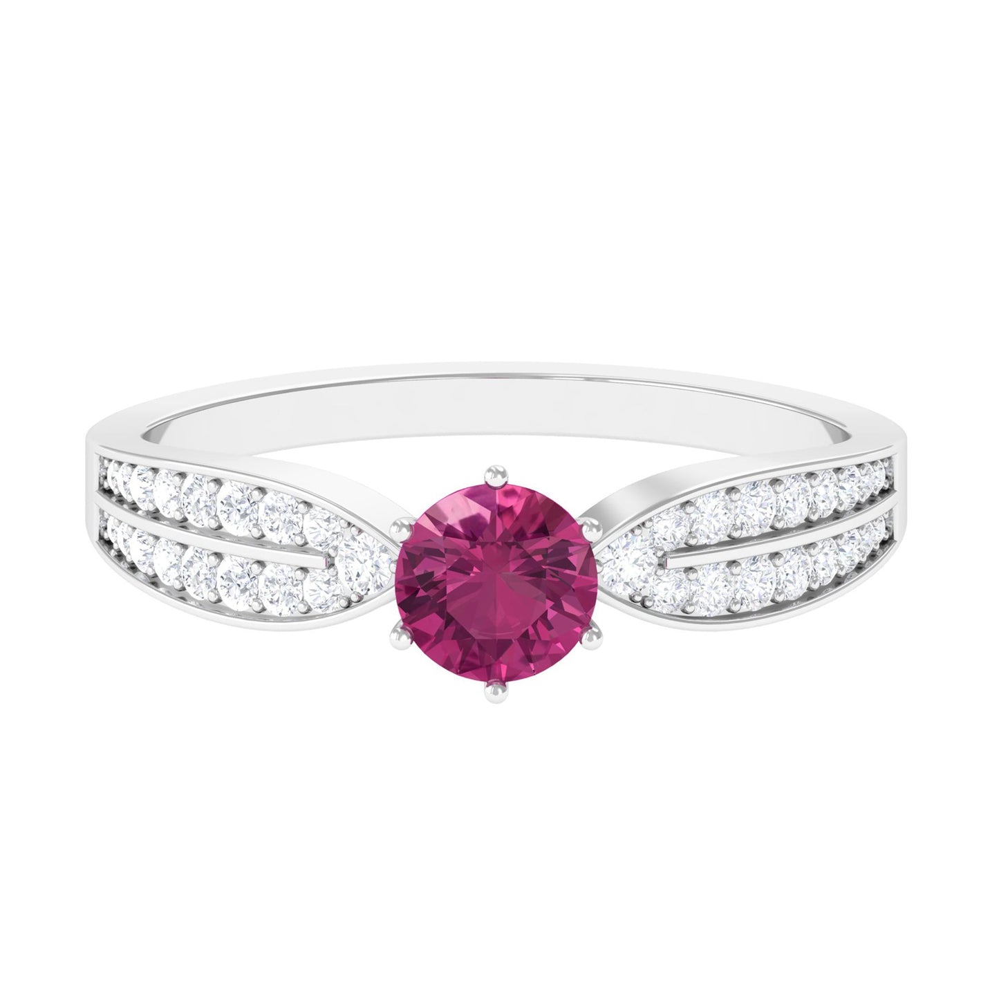 0.4 Carat Pink Tourmaline Engagement Ring with Diamond Side Stones