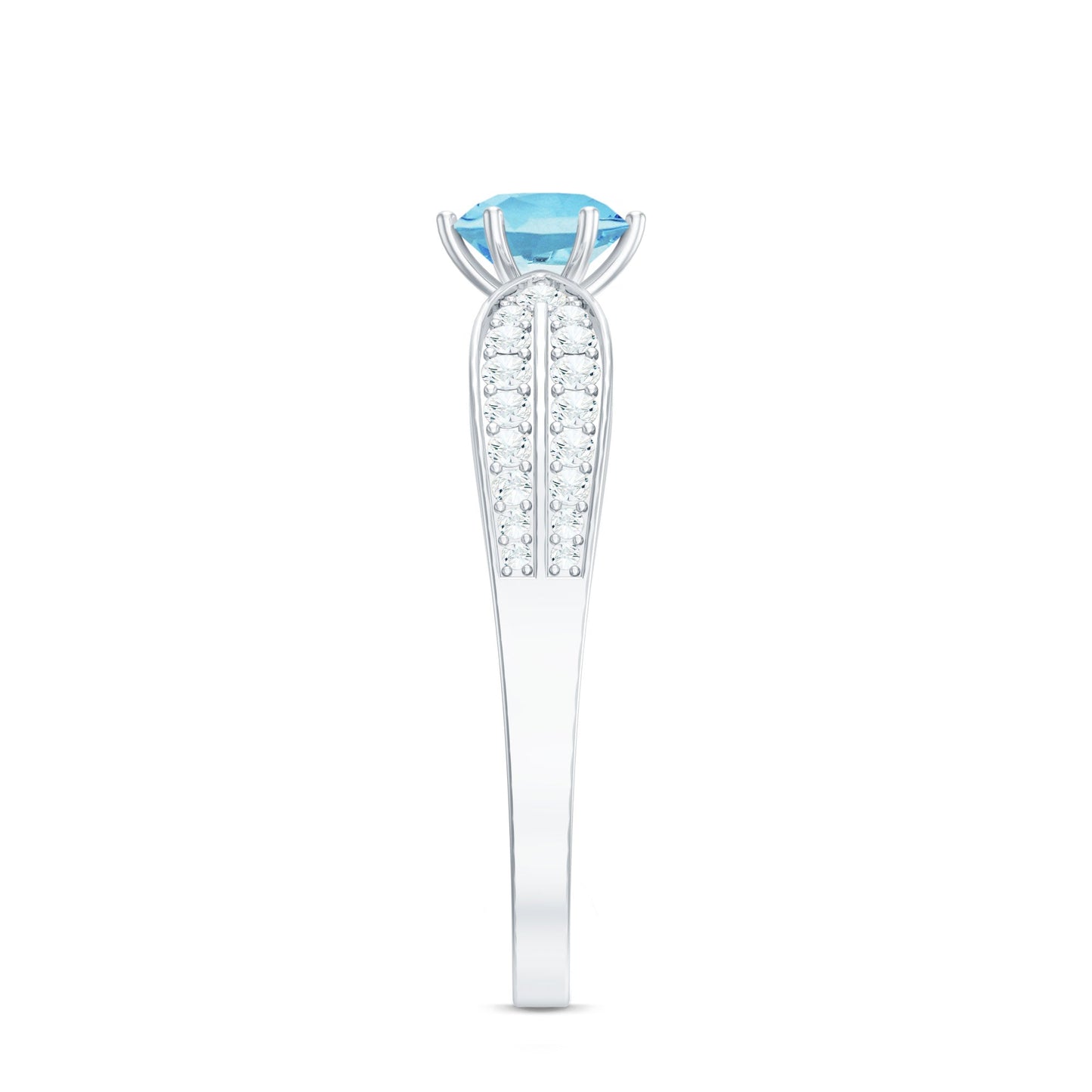 Real Aquamarine Elegant Engagement Ring with Diamond Side Stones