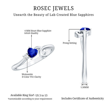 Certified Lab Grown Blue Sapphire Twisted Heart Promise Ring