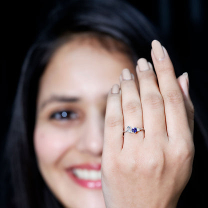 Certified Lab Grown Blue Sapphire Twisted Heart Promise Ring
