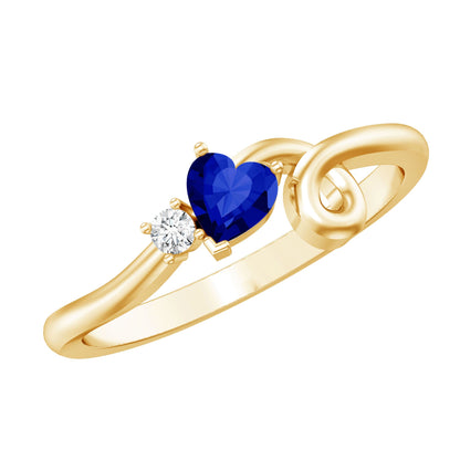 Certified Lab Grown Blue Sapphire Twisted Heart Promise Ring