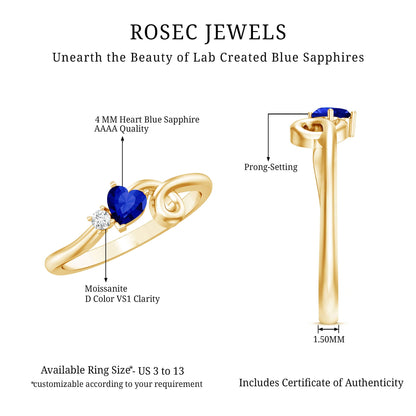 Certified Lab Grown Blue Sapphire Twisted Heart Promise Ring