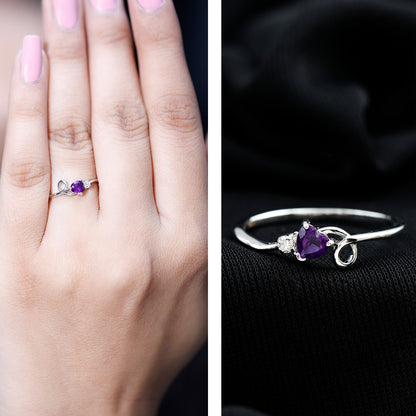 Heart Shape Real Amethyst and Diamond Twisted Promise Ring