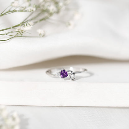 Heart Shape Real Amethyst and Diamond Twisted Promise Ring