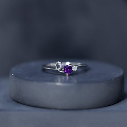 Heart Shape Real Amethyst and Diamond Twisted Promise Ring
