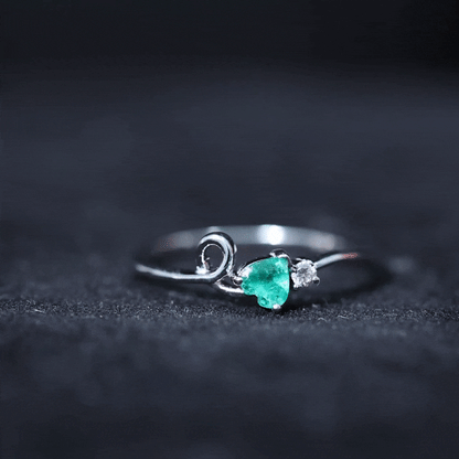 Real Emerald and Diamond Heart Promise Ring with Twisted Shank