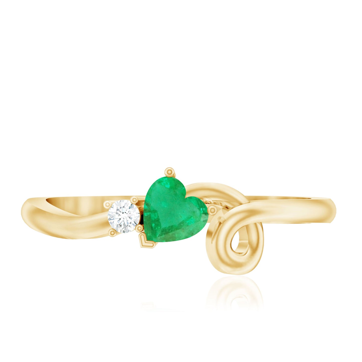 Real Emerald and Diamond Heart Promise Ring with Twisted Shank