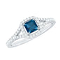 1 Carat Princess Cut London Blue Topaz Engagement Ring with Diamond Split Shank