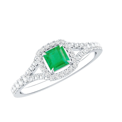 Princess Cut Emerald Engagement Ring with Diamond Split Shank