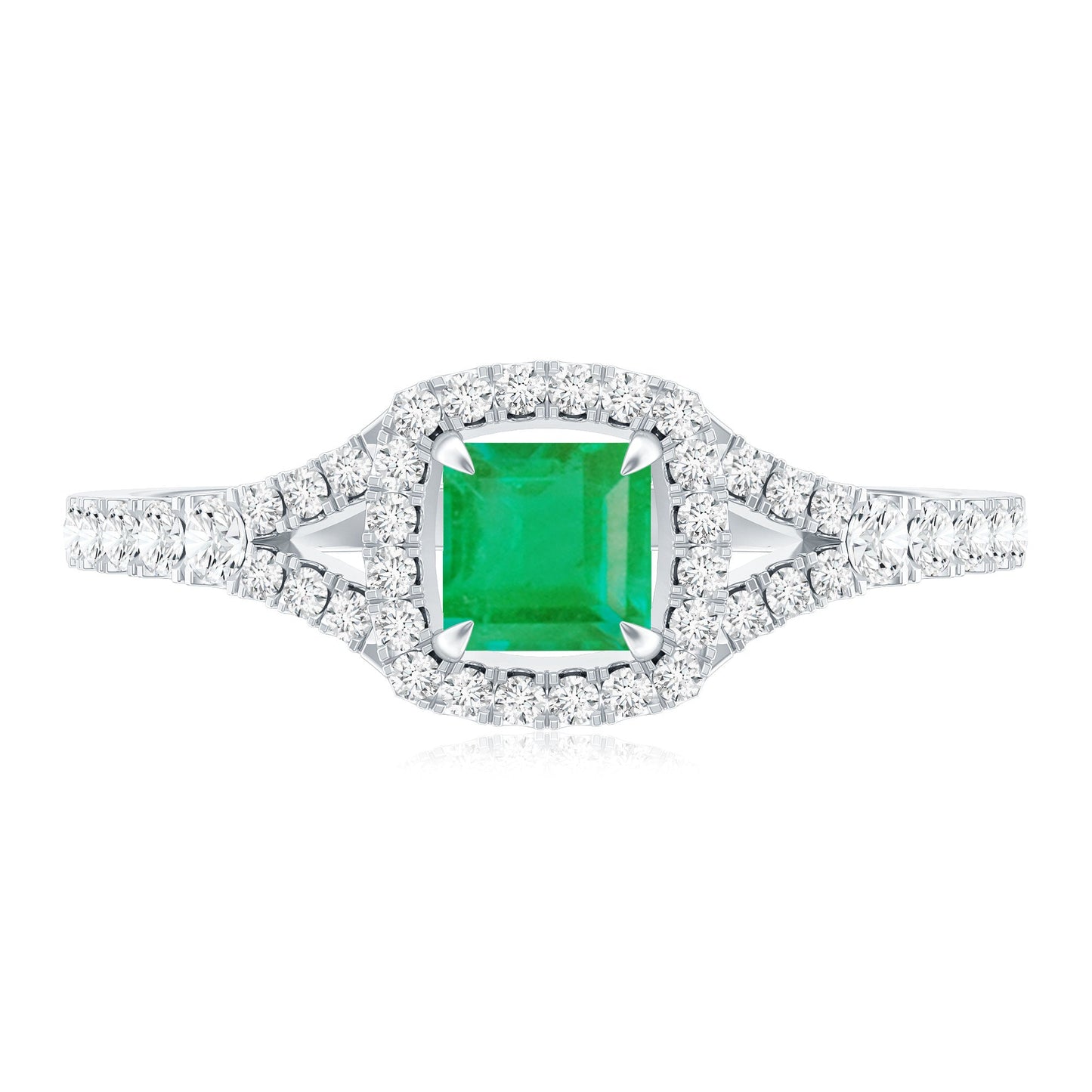 Princess Cut Emerald Engagement Ring with Diamond Split Shank