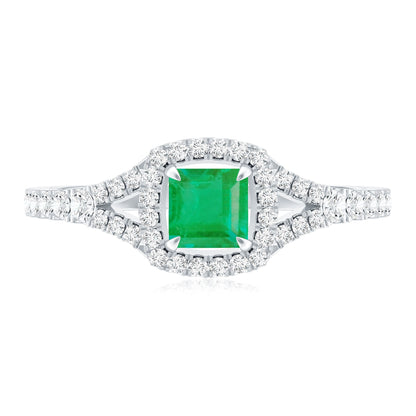 Princess Cut Emerald Engagement Ring with Diamond Split Shank