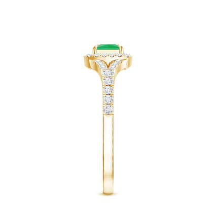 Princess Cut Emerald Engagement Ring with Diamond Split Shank