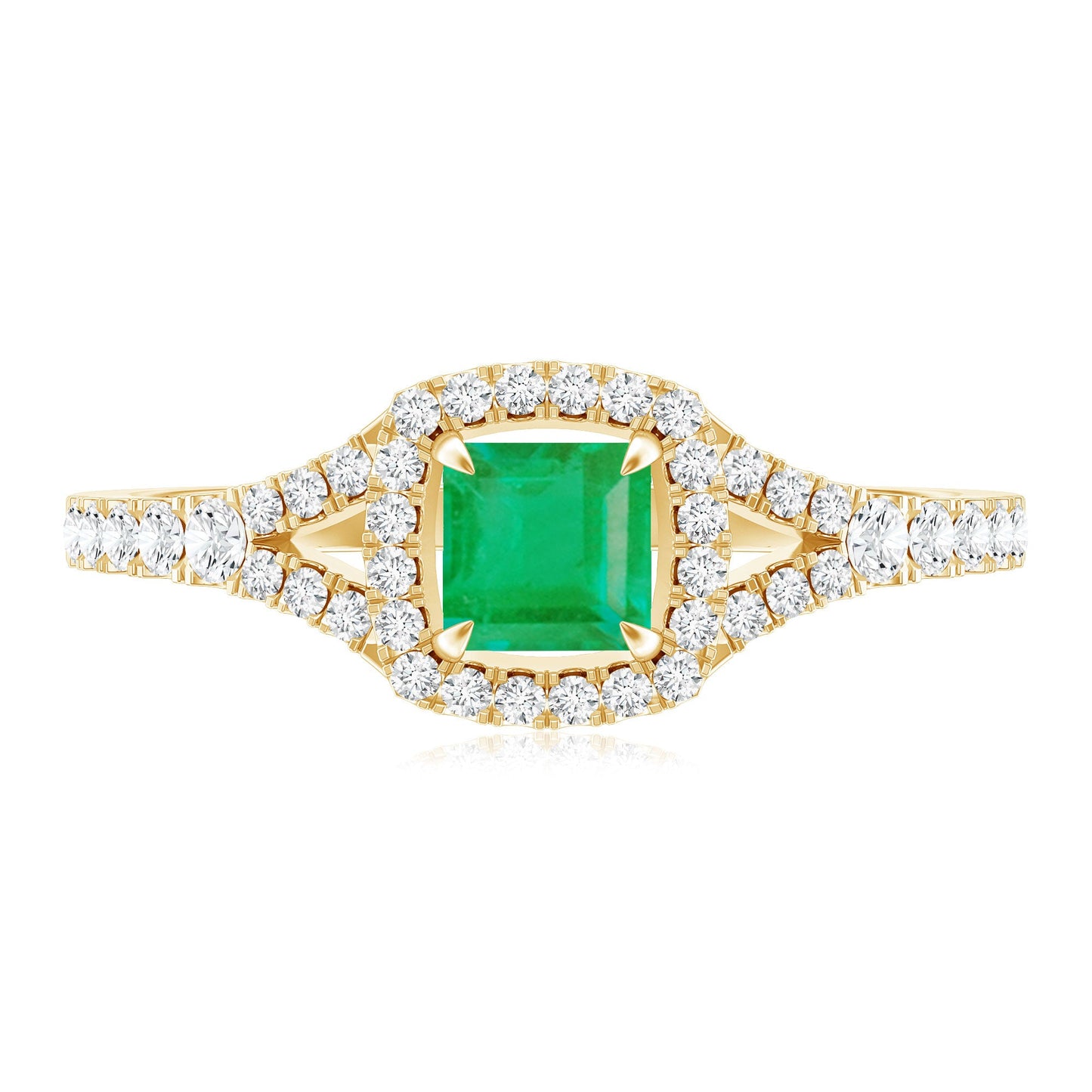 Princess Cut Emerald Engagement Ring with Diamond Split Shank