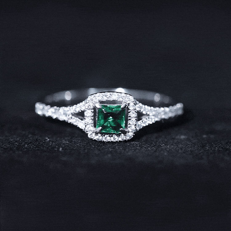Certified Princess Cut Lab Grown Emerald Diamond Promise Ring