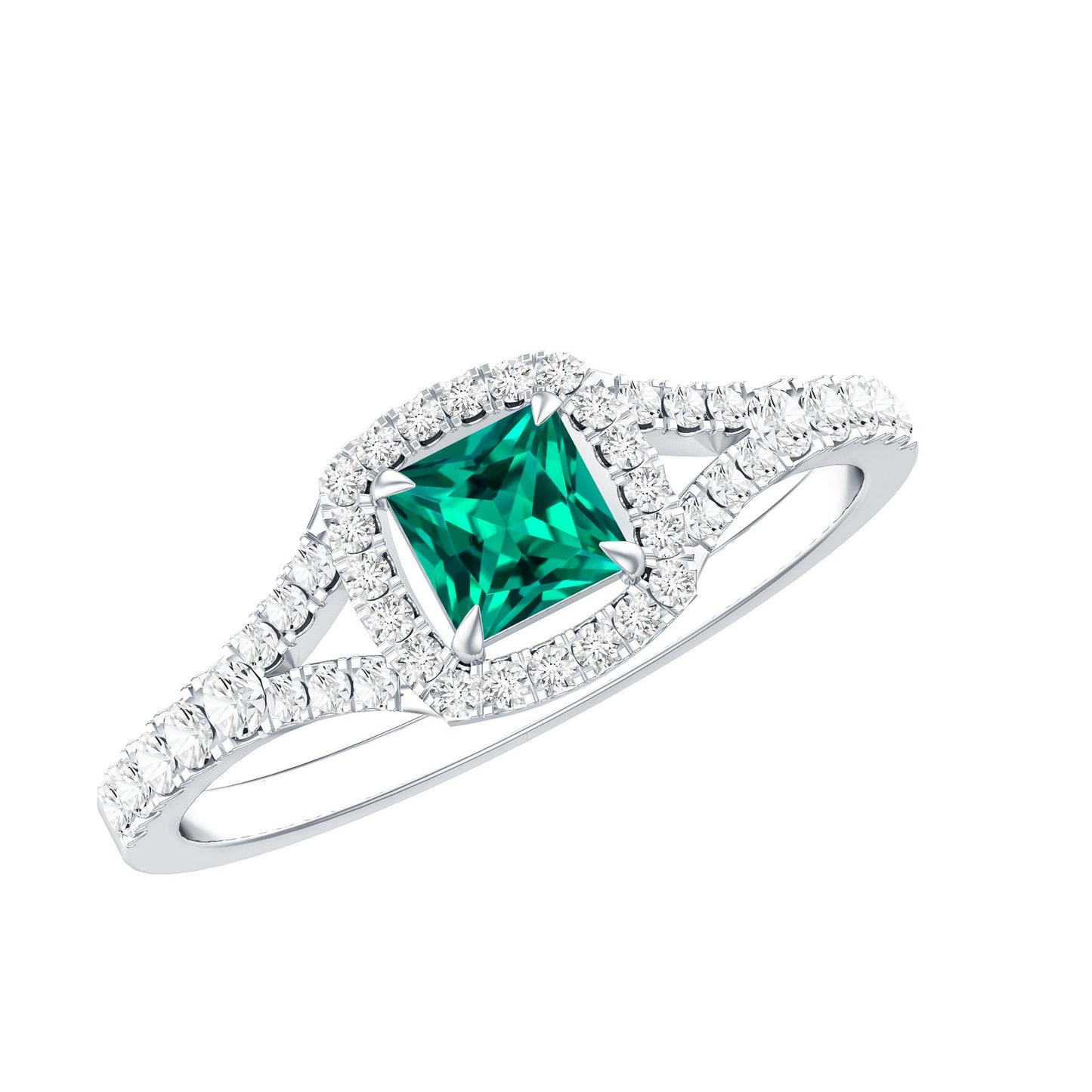 Certified Princess Cut Lab Grown Emerald Diamond Promise Ring