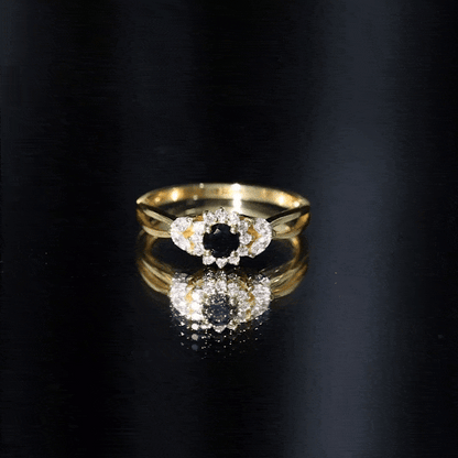 Natural Black Onyx and Diamond Floral Engagement Ring
