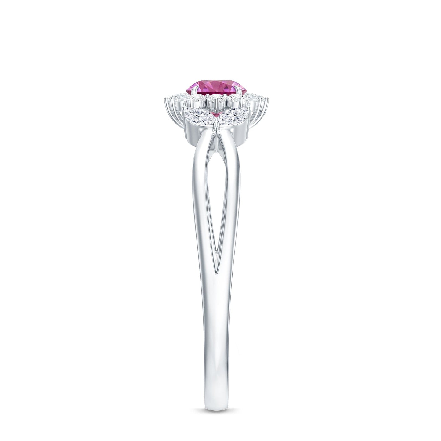 Pink Tourmaline and Diamond Flower Engagement Ring with Split Shank