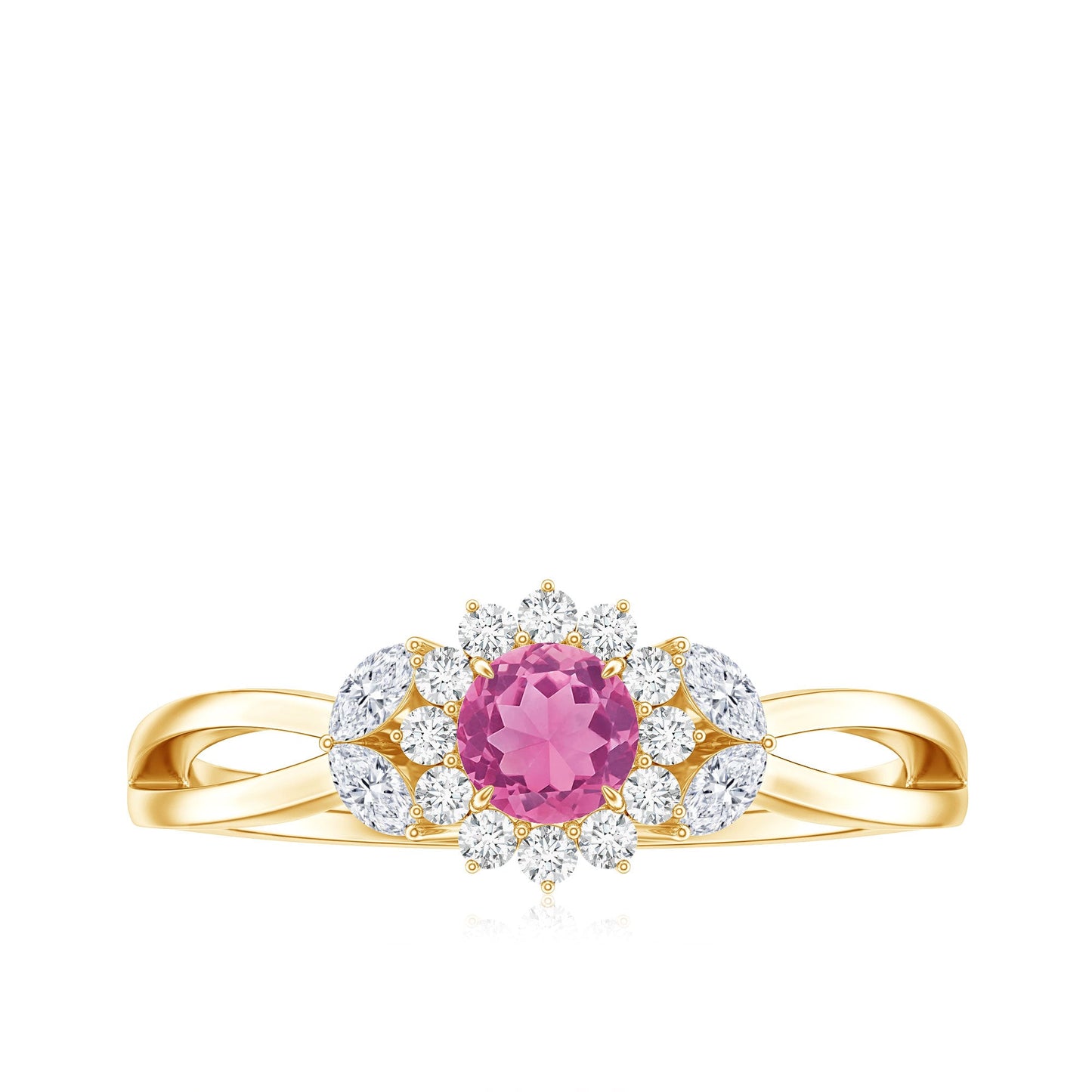 Pink Tourmaline and Diamond Flower Engagement Ring with Split Shank