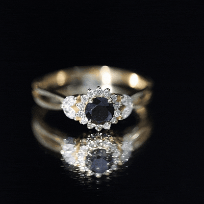 Nature Inspired Black Spinel Flower Engagement Ring with Diamond