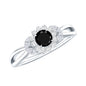 Nature Inspired Black Spinel Flower Engagement Ring with Diamond