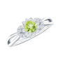 Natural 0.5 Carat Peridot Flower Engagement Ring with Diamond