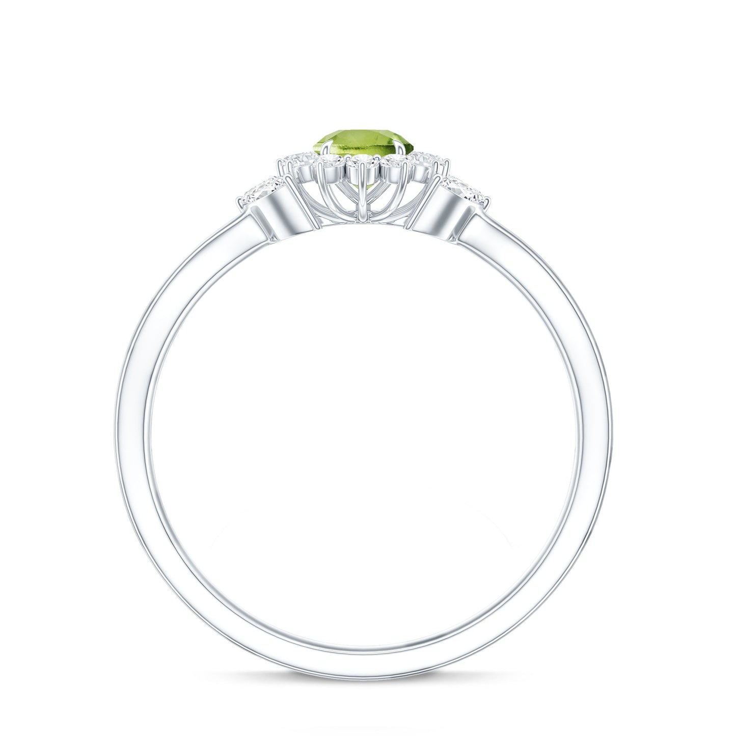 Natural 0.5 Carat Peridot Flower Engagement Ring with Diamond