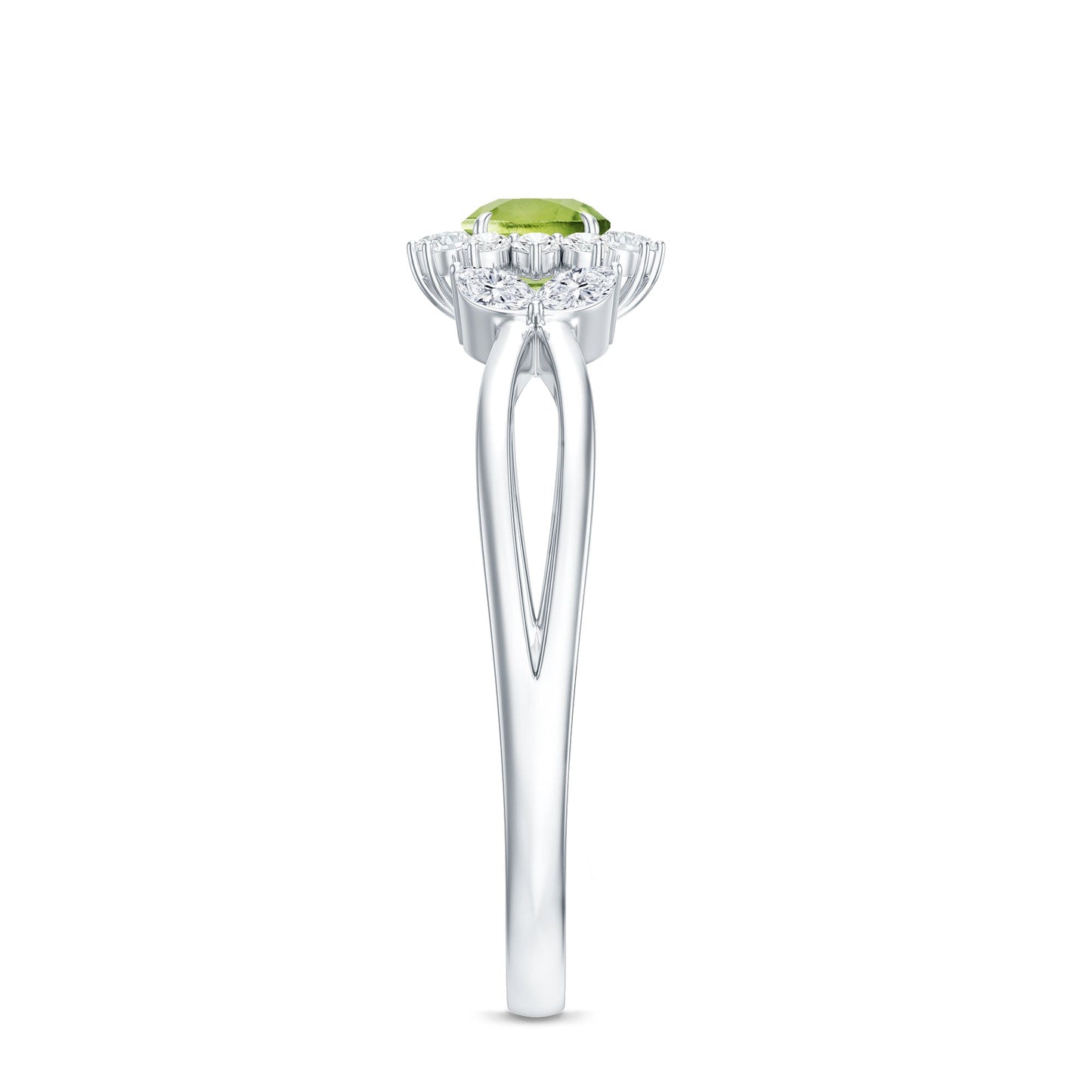 Natural 0.5 Carat Peridot Flower Engagement Ring with Diamond