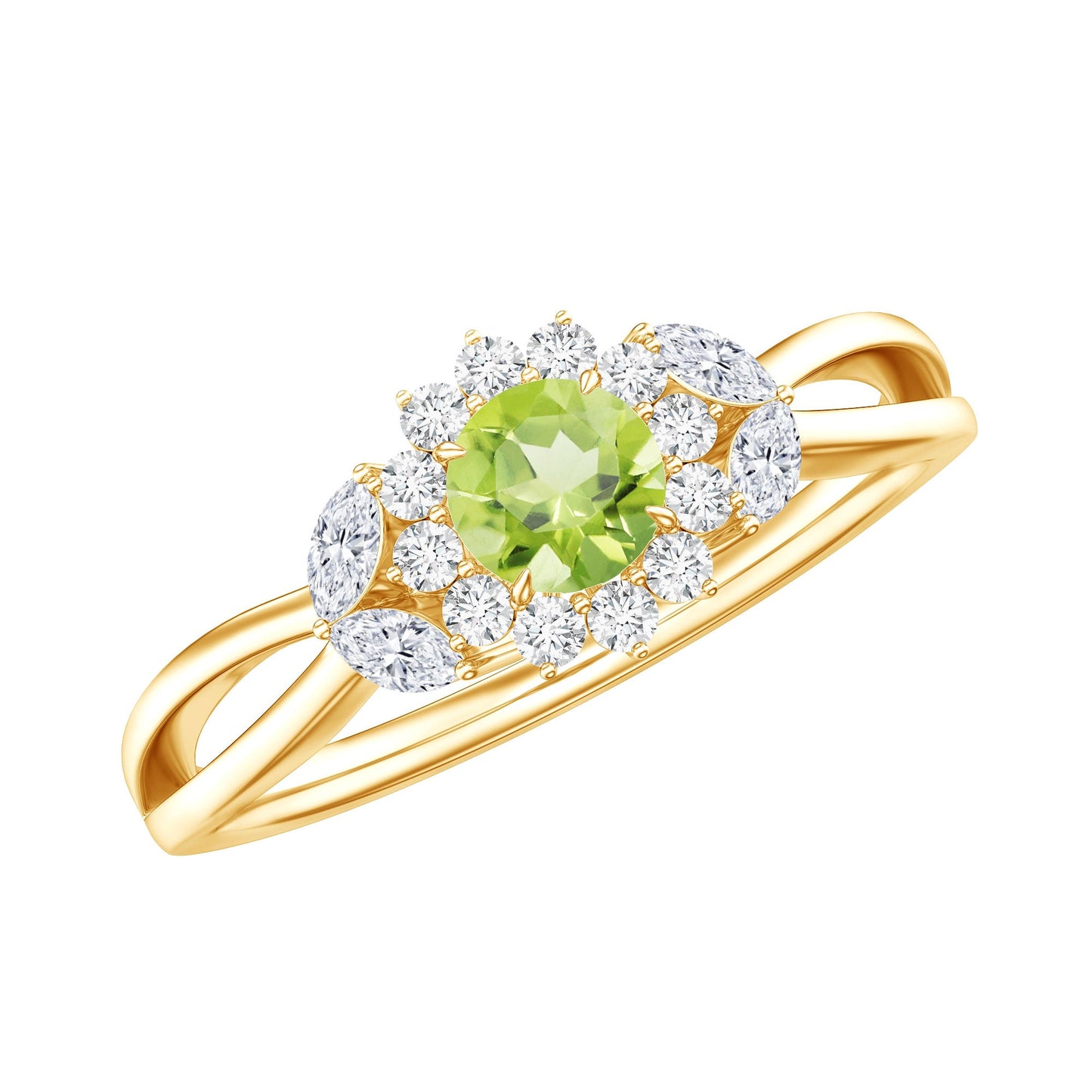 Natural 0.5 Carat Peridot Flower Engagement Ring with Diamond