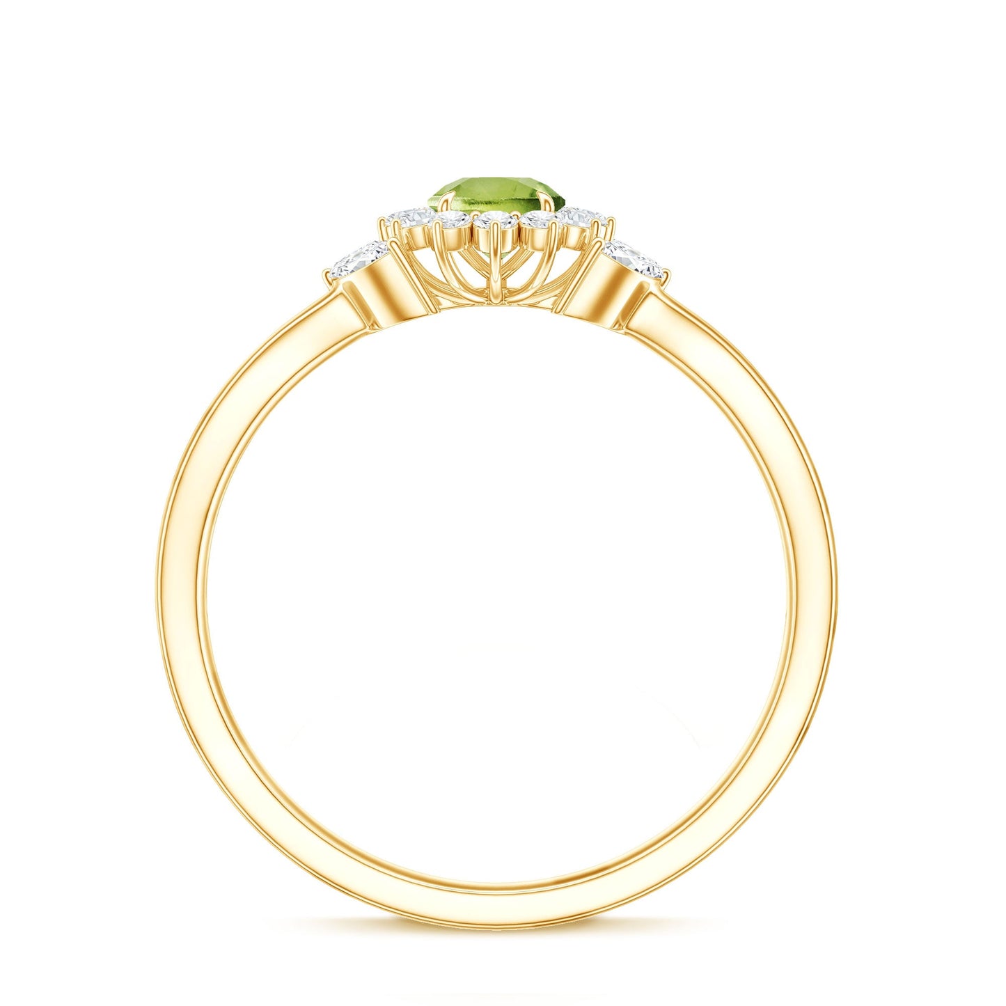 Natural 0.5 Carat Peridot Flower Engagement Ring with Diamond