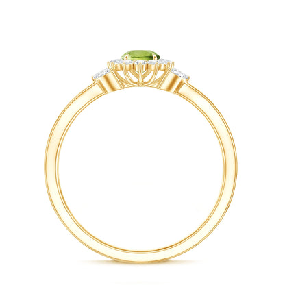 Natural 0.5 Carat Peridot Flower Engagement Ring with Diamond