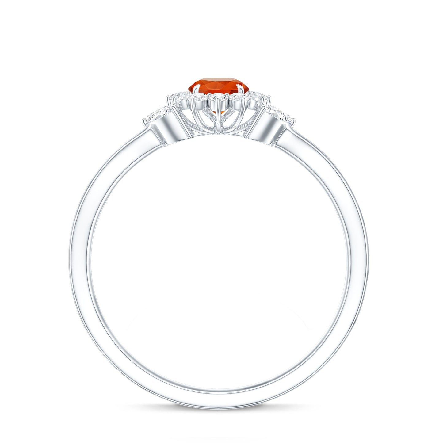 Fire Opal and Diamond Flower Engagement Ring with Split Shank