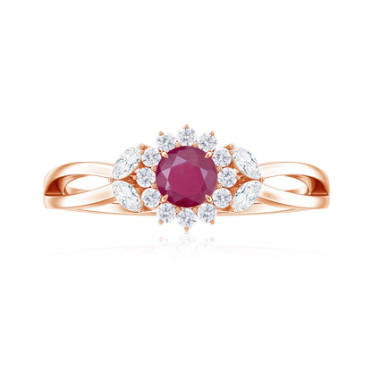 Nature Inspired Ruby Engagement Ring with Diamond for Women