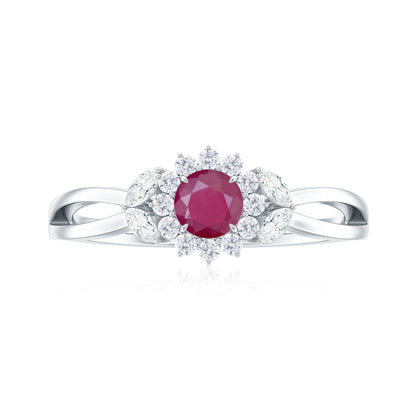 Nature Inspired Ruby Engagement Ring with Diamond for Women