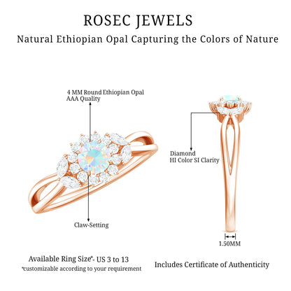 Certified Opalescent Diamond Flower Engagement Ring with Natural Diamonds