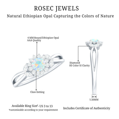 Certified Opalescent Diamond Flower Engagement Ring with Natural Diamonds