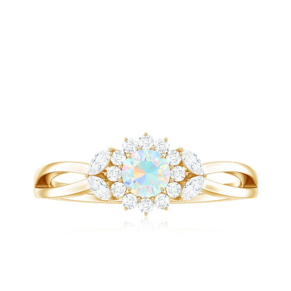 Certified Opalescent Diamond Flower Engagement Ring with Natural Diamonds
