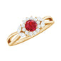 Lab Ruby and Diamond Flower Engagement Ring in Split Shank