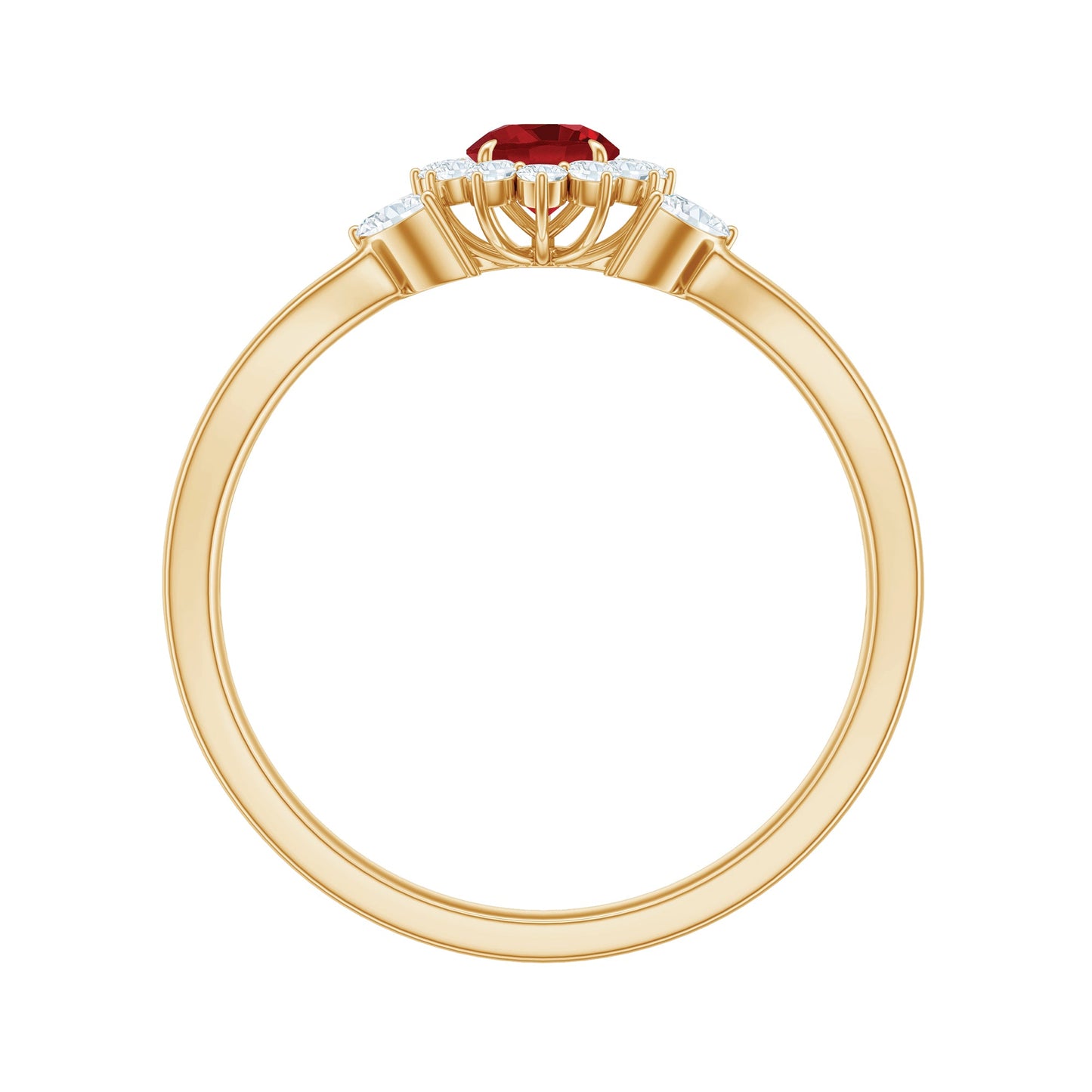 Lab Ruby and Diamond Flower Engagement Ring in Split Shank