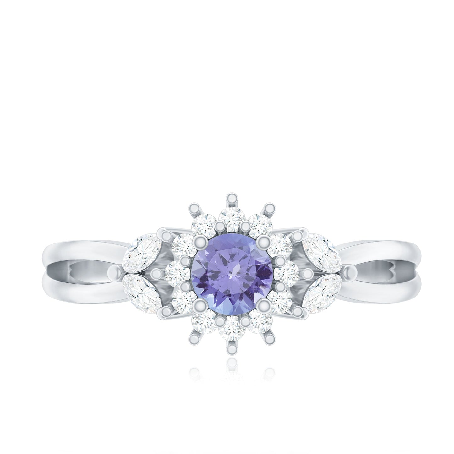 Genuine Tanzanite and Diamond Nature Engagement Ring with Split Shank
