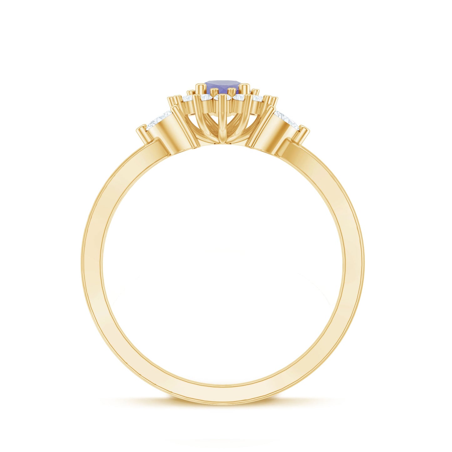 Genuine Tanzanite and Diamond Nature Engagement Ring with Split Shank