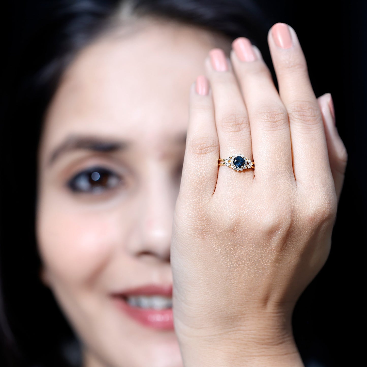 0.6 Carat London Blue Topaz Floral Engagement Ring with Diamond