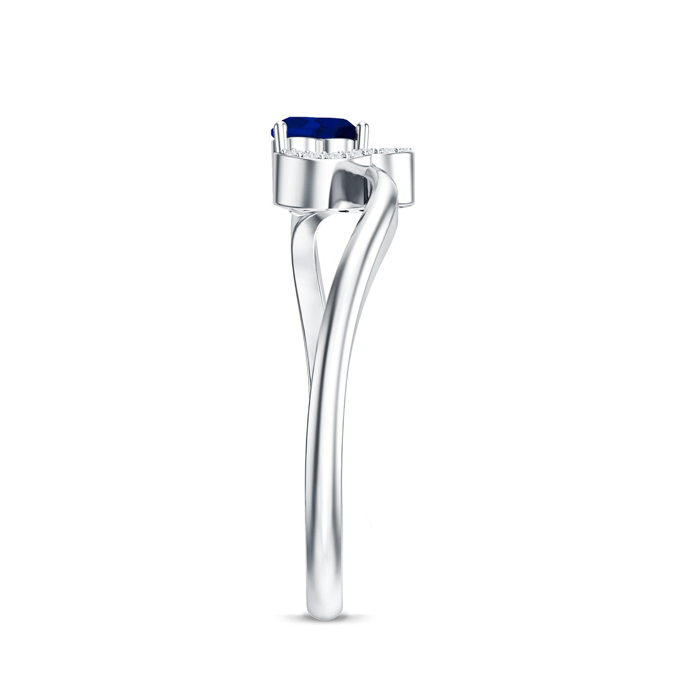 Real Heart Shape Blue Sapphire Diamond Promise Ring for Women