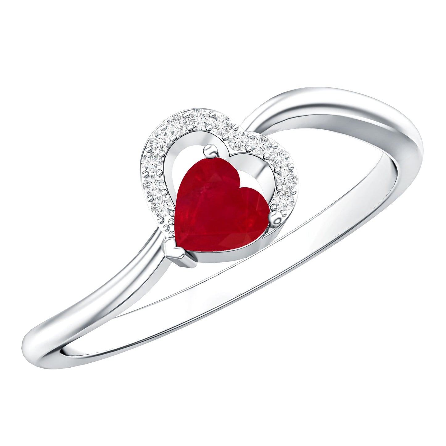 Natural Half Carat Ruby Heart Promise Ring with Diamond