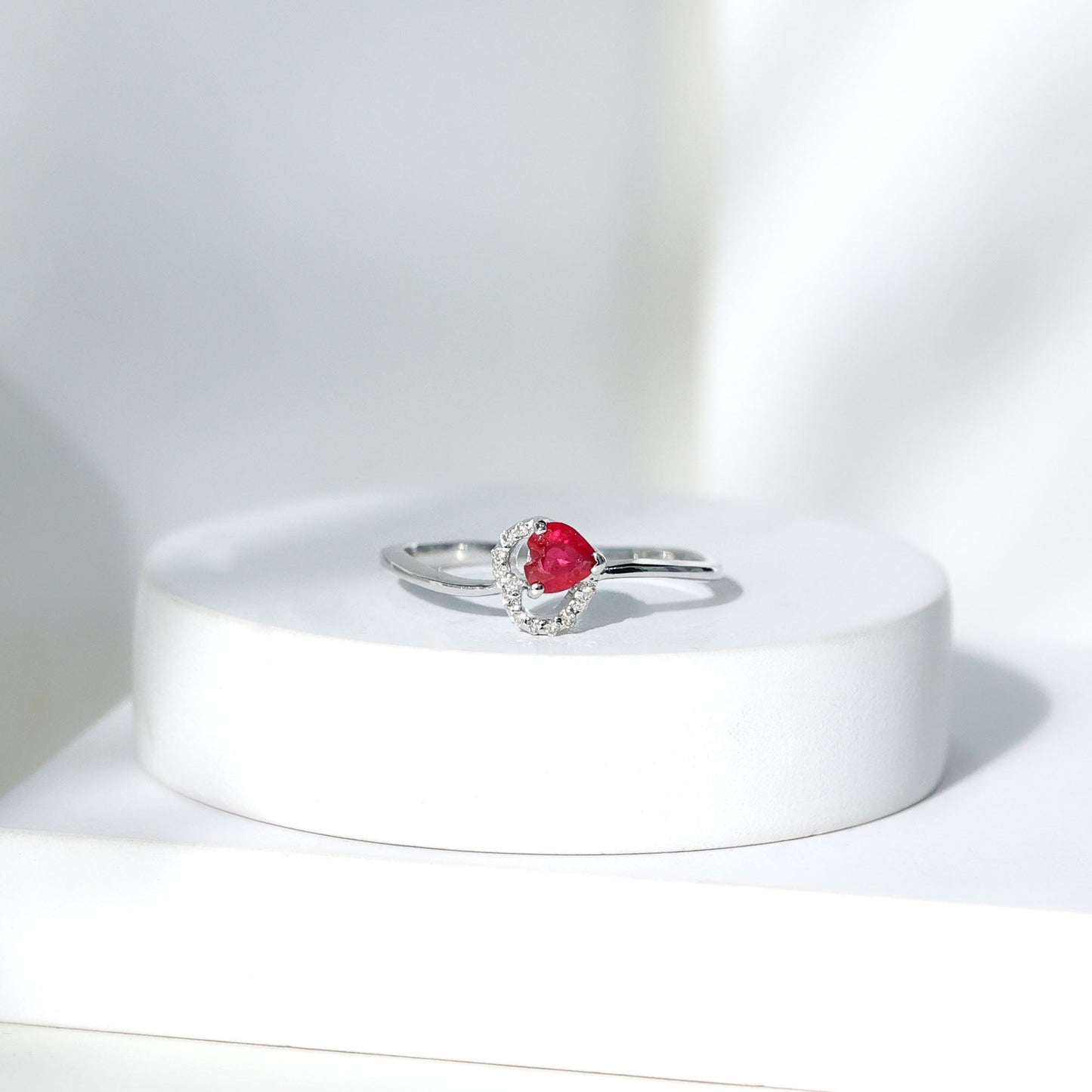 Natural Half Carat Ruby Heart Promise Ring with Diamond