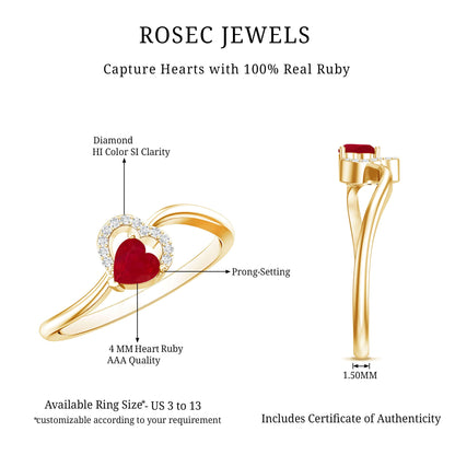 Natural Half Carat Ruby Heart Promise Ring with Diamond