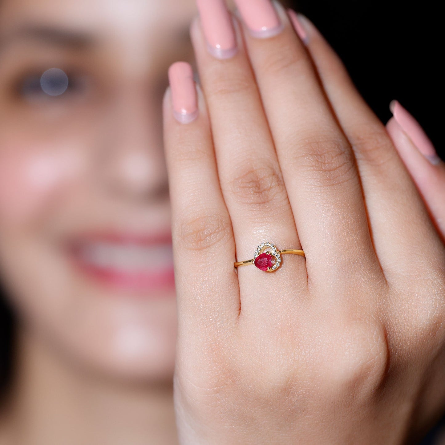 Natural Half Carat Ruby Heart Promise Ring with Diamond