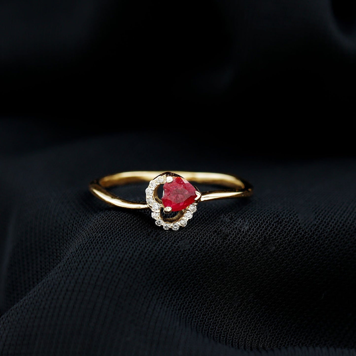 Natural Half Carat Ruby Heart Promise Ring with Diamond