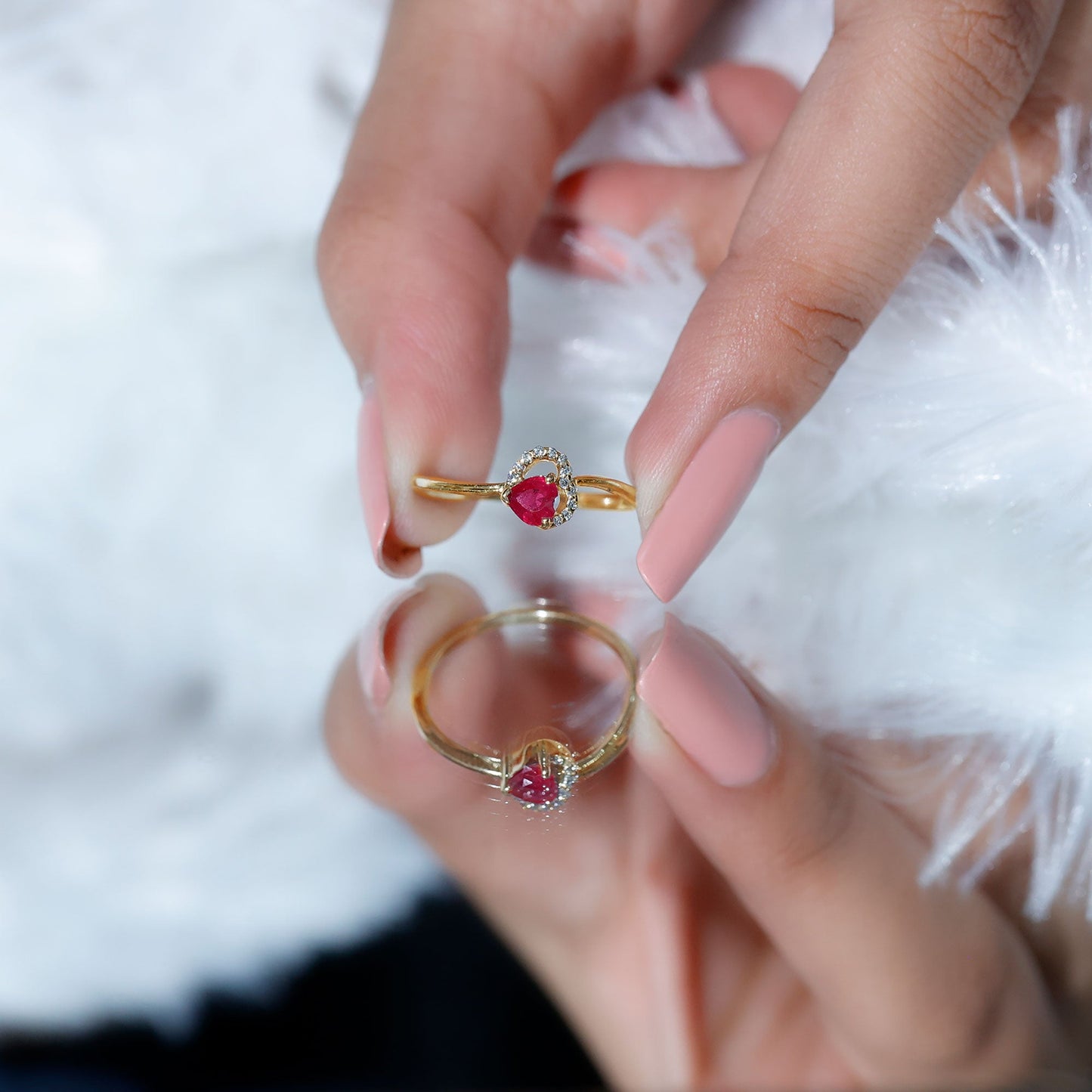 Natural Half Carat Ruby Heart Promise Ring with Diamond