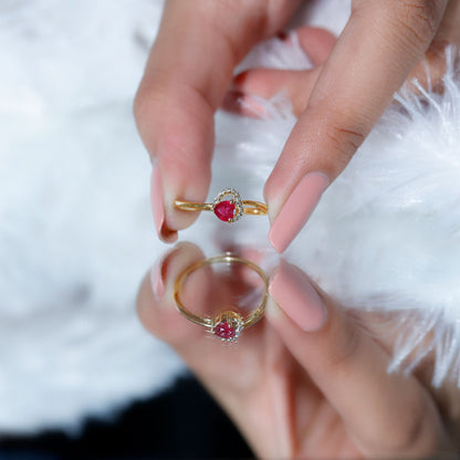 Natural Half Carat Ruby Heart Promise Ring with Diamond